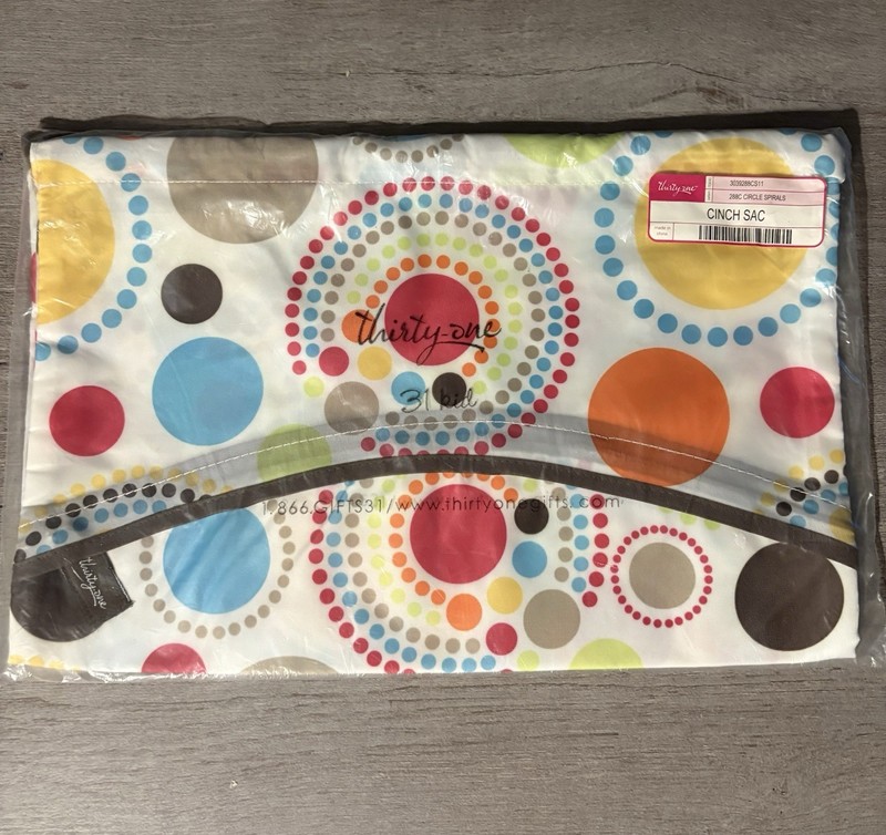 Thirty One CINCH SAC Bag CIRCLE SPIRALS NEW in BAG