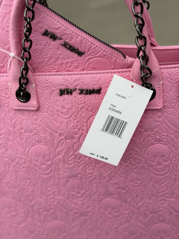 Betsey Johnson Pink Heart Skull Tote Bag Zip Pouch Floral Summerween Halloween gallery