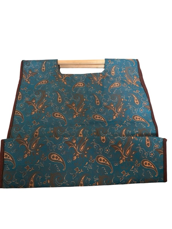 Persian Termeh bag paisley pattern and wooden handles 16”H x 17.5” W