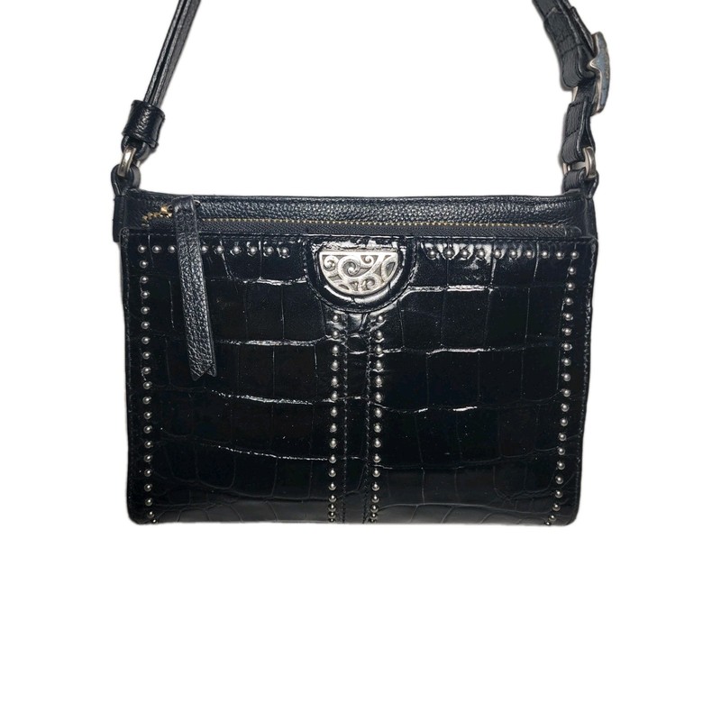 BRIGHTON RARE BLACK CROCCO PRETTY TOUGH STUDDED CITY FRONT ORGANIZER CROSSBODY