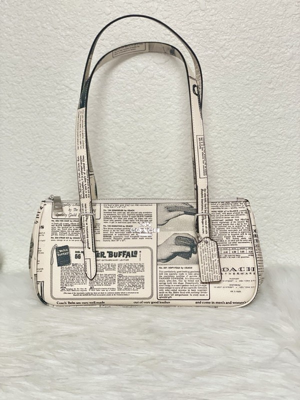NWT Coach Asher Newspaper Print Shoulder Bag CDC11 In Silver/Chalk Multi