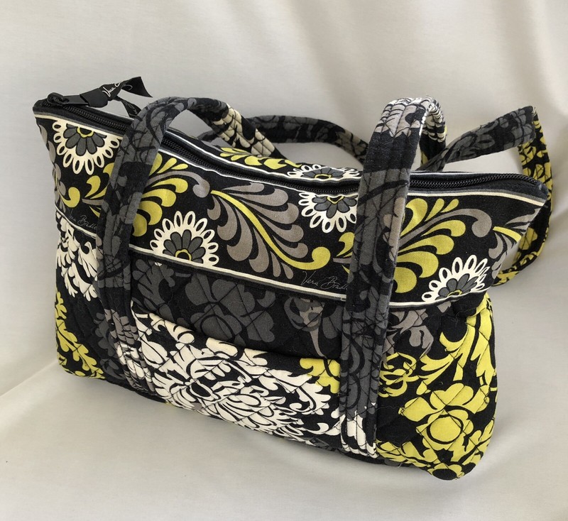 Vera Bradley Tote Bag Womens Medium black yellow white Quilted table ipad size