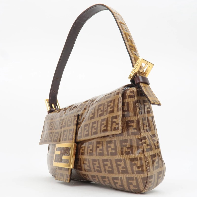 FENDI Zucchino Mamma Baguette Vinyl Leather Shoulder Bag Brown 26424 Authentic gallery