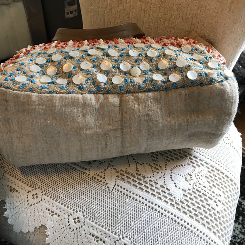 Moyna Drawstring mother of pearl shells - Beaded Turquoise & Coral Handbag purse gallery