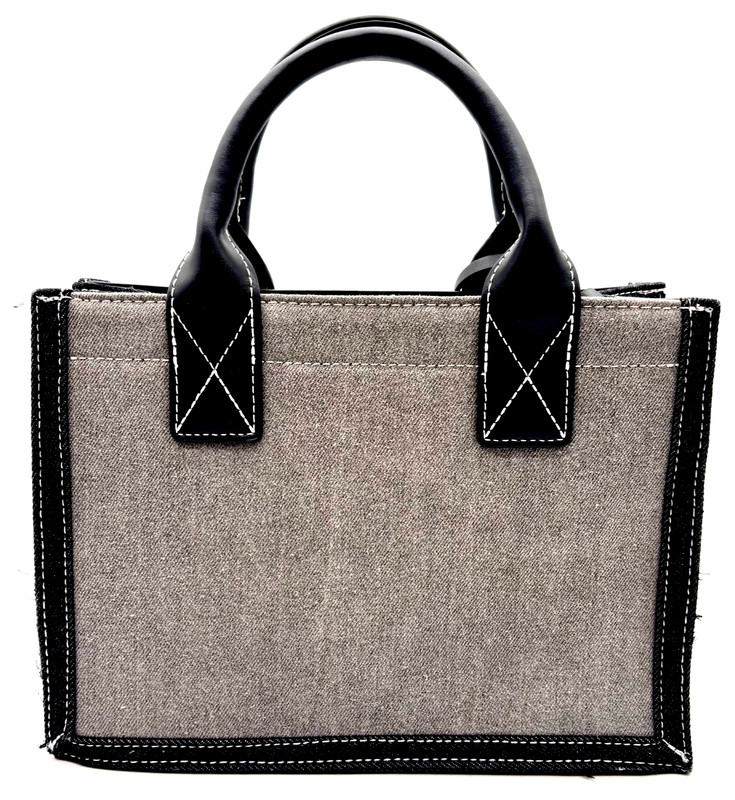 True Religion Modern Edge Denim Double Handle Tote Bag Grey Black Womens gallery