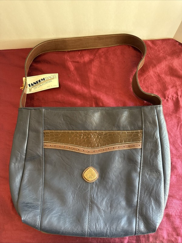 Tandem Tan Sac Bag California Blue Faux Leather Adjustable Strap Shoulder