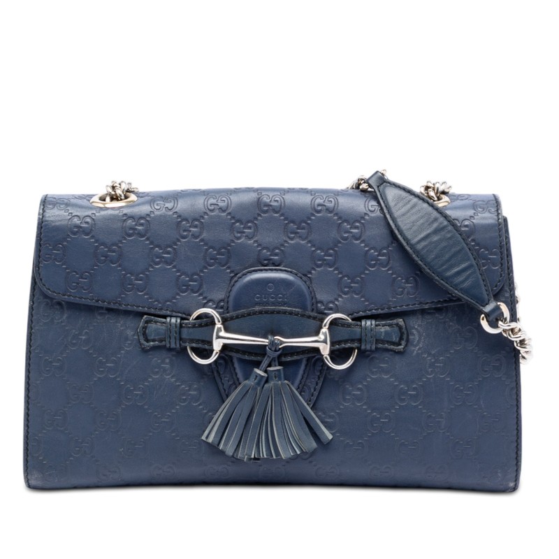 Gucci Medium ssima Emily Shoulder Bag Pre-Loved Navy