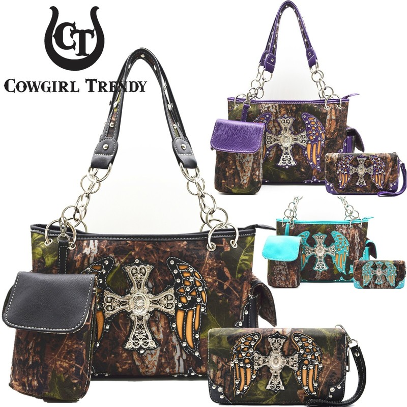 Camouflage Cross Wings Concealed Carry Purse Handbag Women Shoulder Bag Wallet