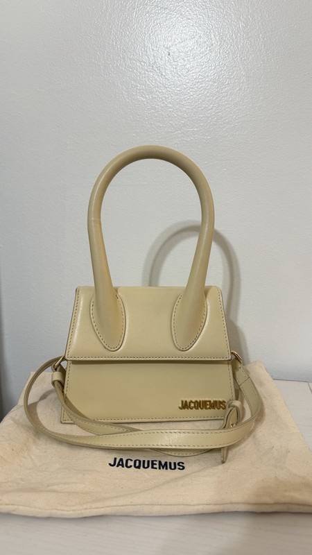 Jacquemus Beige Top Handle Bag Logo Accent Gold Hardware with Dust Bag