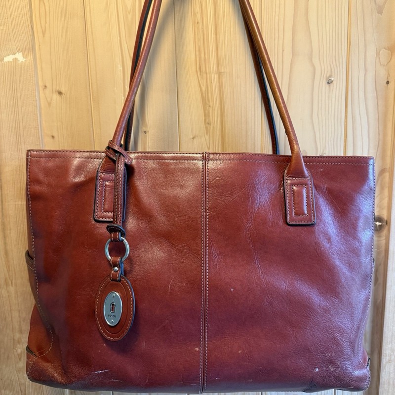 FOSSIL Leather 15” Laptop Briefcase Messenger Bag Brown Tote Work Vintage