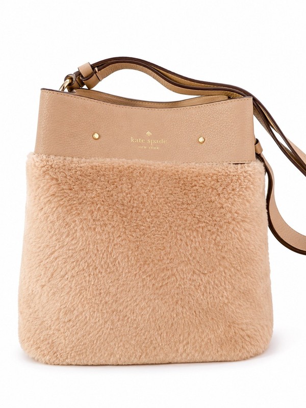 Kate Spade Marti Large Bucket Handbag faux shearling Light Sand