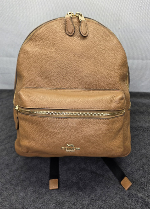 Coach Charlie Pebble Leather Backpack F30550 EUC Saddle Brown Tan Size Med gallery