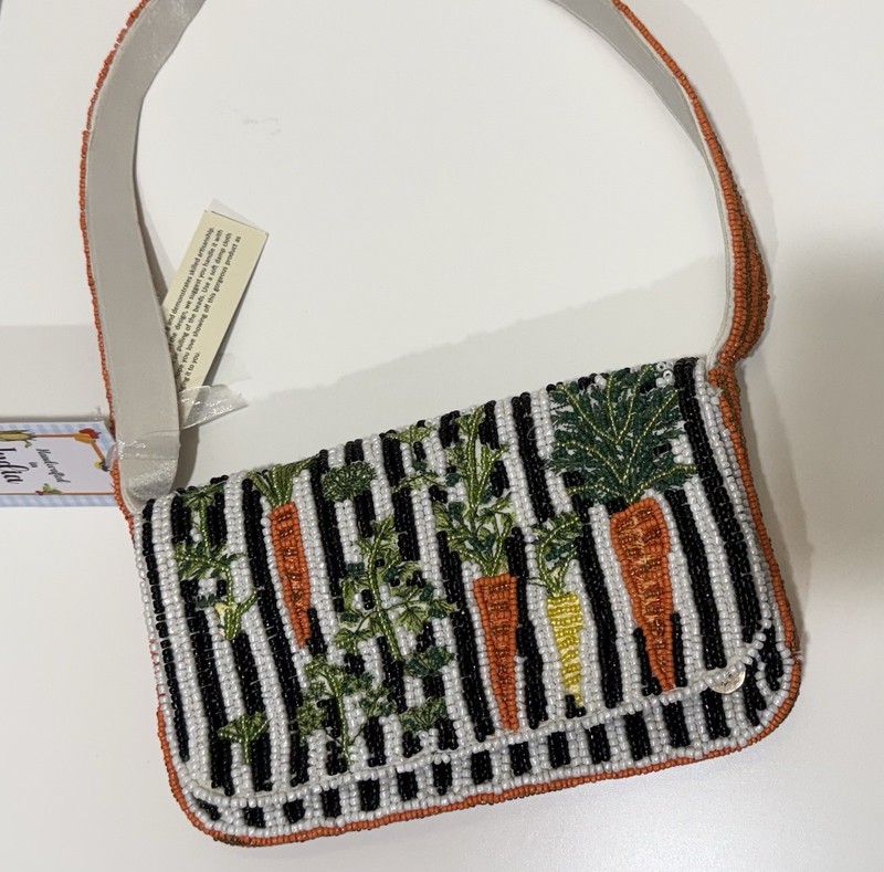 Handmade Beaded Striped Carrot Motif Small Shoulder Bag Purse, Lined Snap gallery