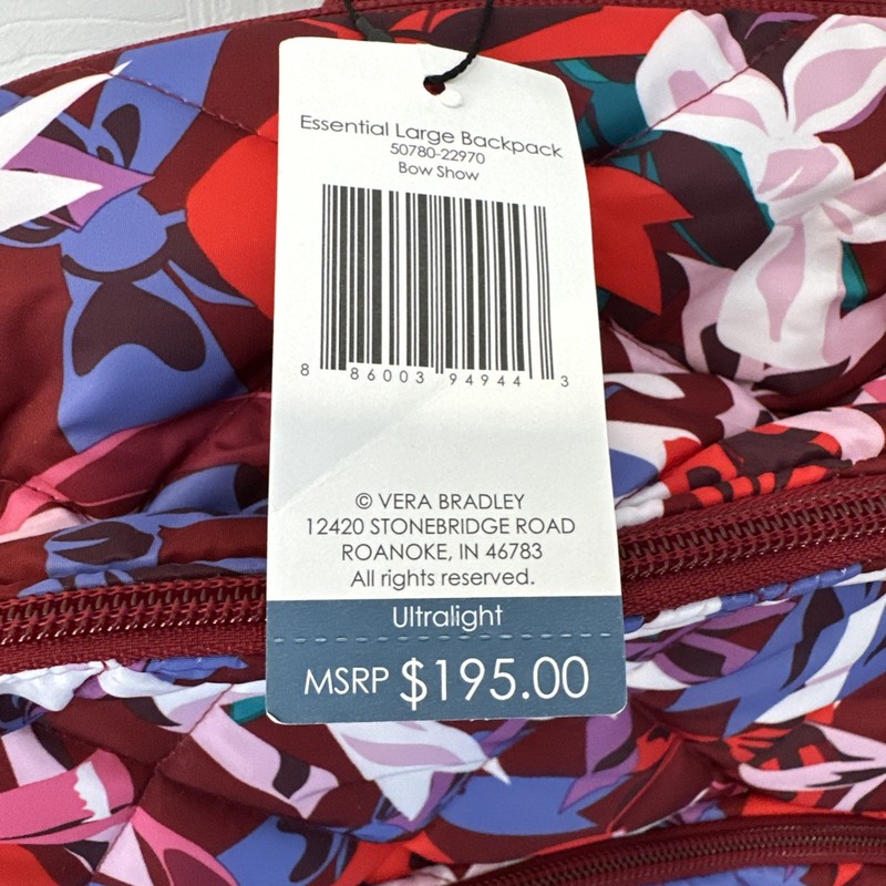 NWT Vera Bradley Essential Large Backpack Bow Show NEW School Book Bag Travel gallery