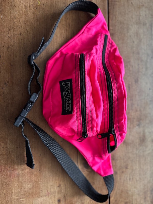 Made USA Vintage Jansport Neon Pink Double Pocket Fanny Pack Waist Zip 80s