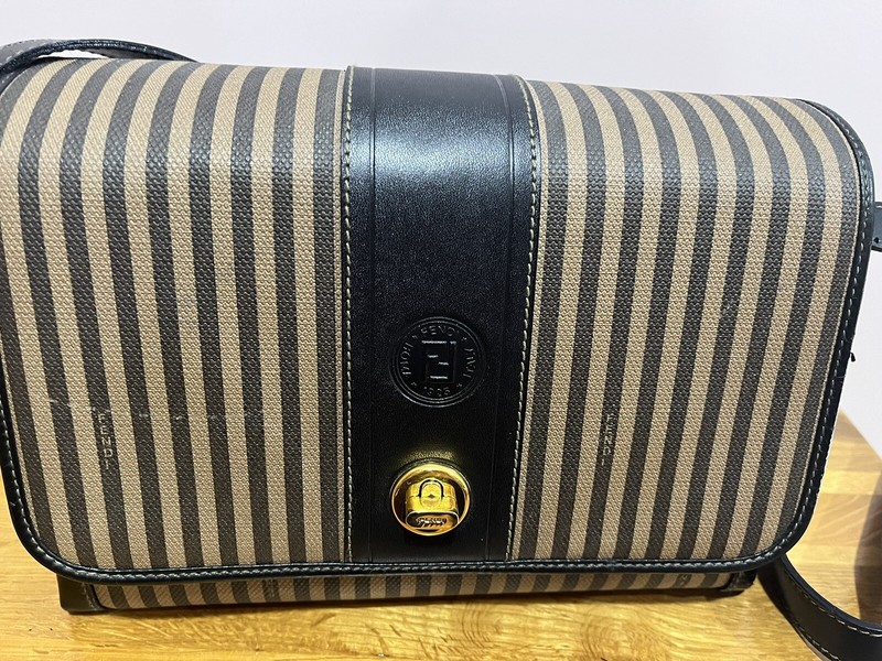 Vintage FENDI Two Tone Black/Brown Leather Long Strap Shoulder Bag