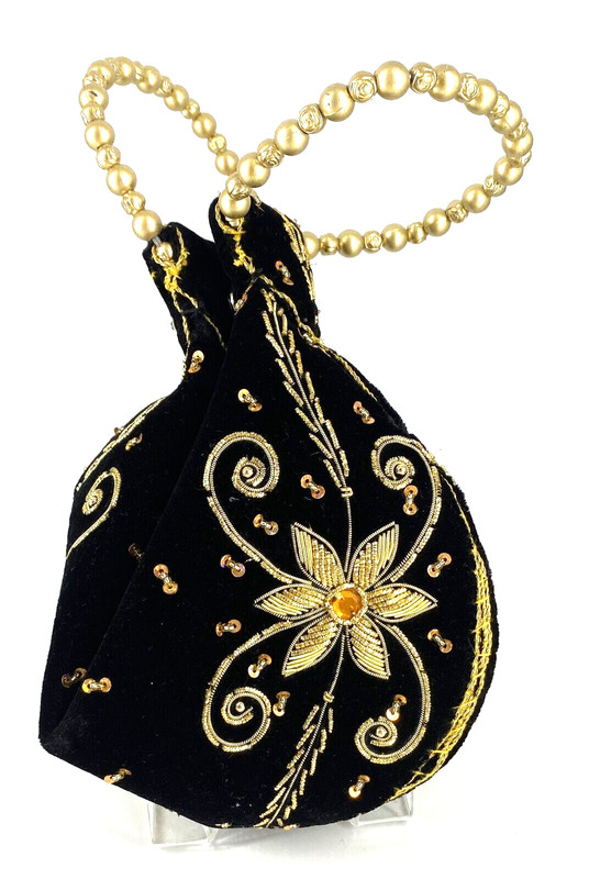 Potli Bag Indian Bridal Purse Handbag Gold Velvet Embroidery Designer Pouch Bag