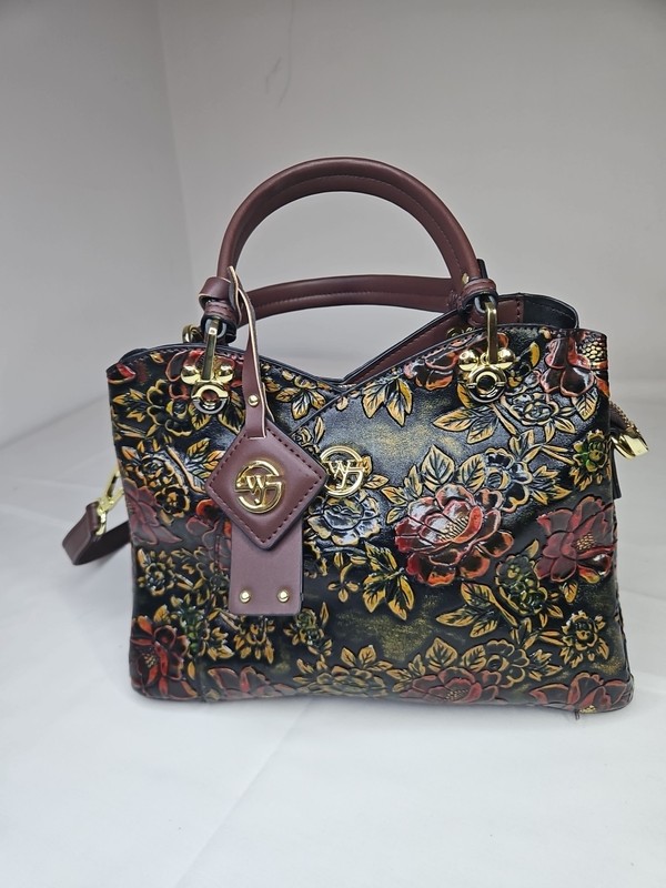 Se Wei Ya Hand Bag Leather Vintage Flower Pattern Luxury Women’s Used