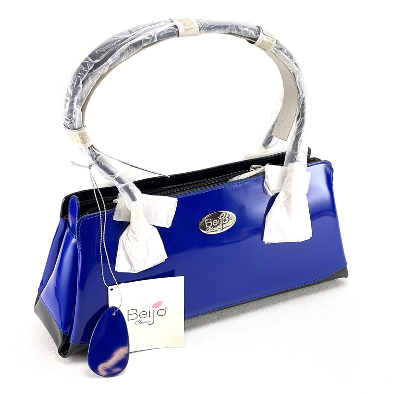 Beijo Classic The Uptown Liquid Blue/Black Patent Leather Shoulder Bag – New