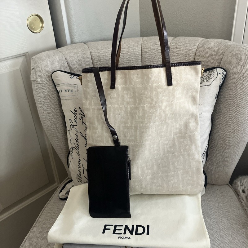 Authentic FENDI Vintage Zucca Leather Trimmed Tote Bag Canvas 2WAY ❤️❤️