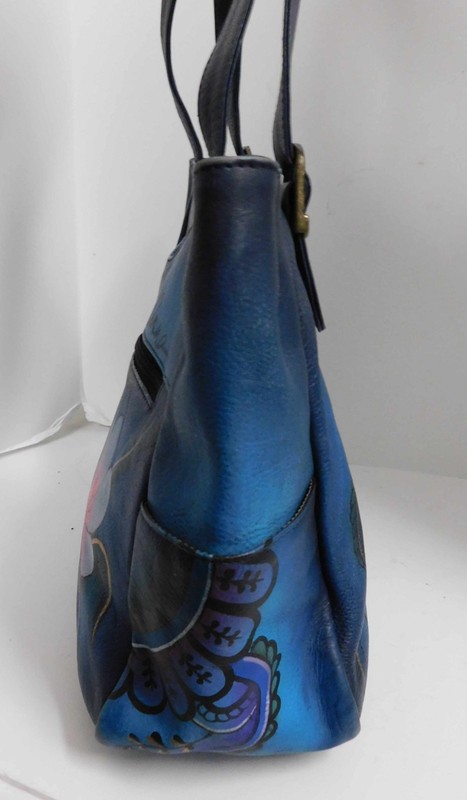 Anna By Anuschka Women's Hand Painted Blue Leather Tote Bag Purse Floral Paisley gallery