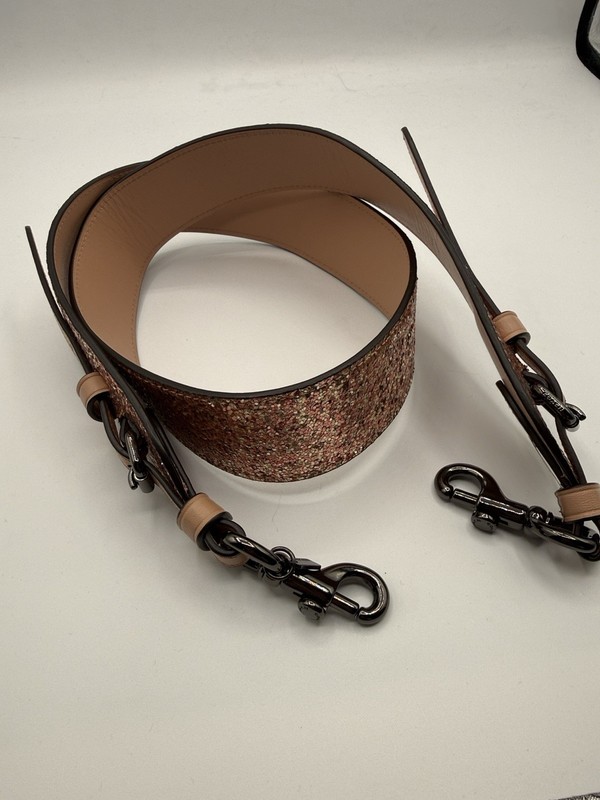 COACH logo leather novelty crossbody strap/belt pink rose gold chunky glitter gallery