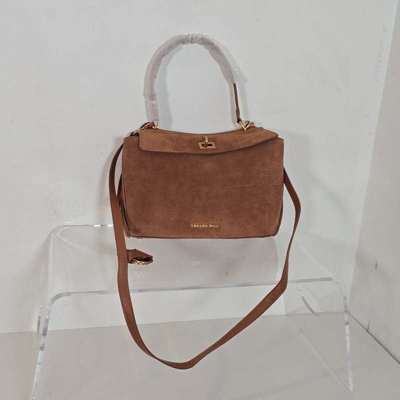 Verano Hill Brown Shoulder Bag Turn Lock Gold Hardware Top Handle Women