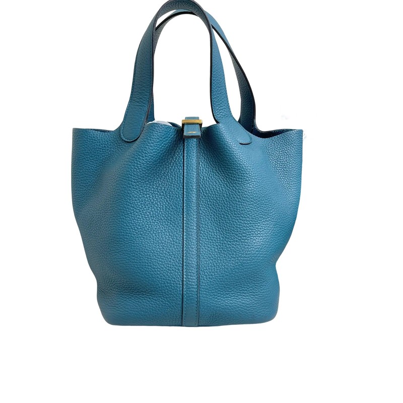 Hermes Picotin 22 Blue Leather Gold Hardware Handbag Pre-Owned