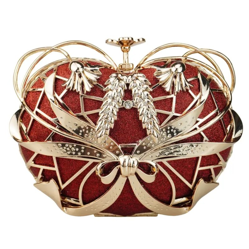 Elegant Royalcore Luxurious Red & Gold Gilded Heart Crossbody/Clutch Purse