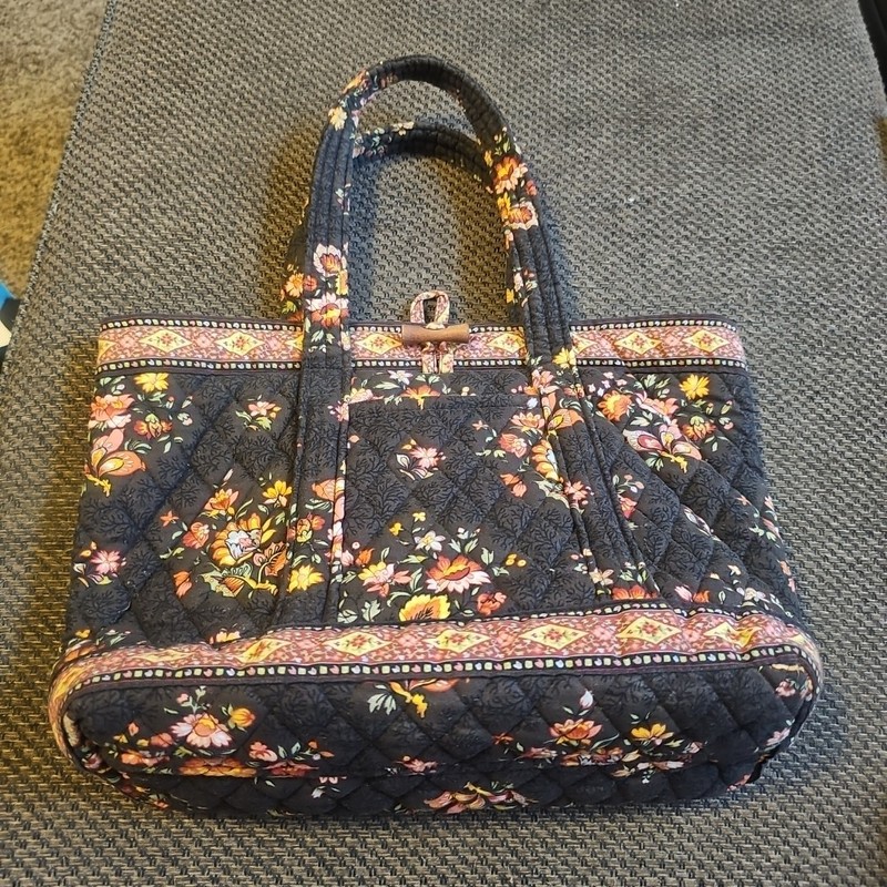 Vera Bradley Tote Purse Bag Pink Floral Retired 14×9″. 16″ Handle To Bottom