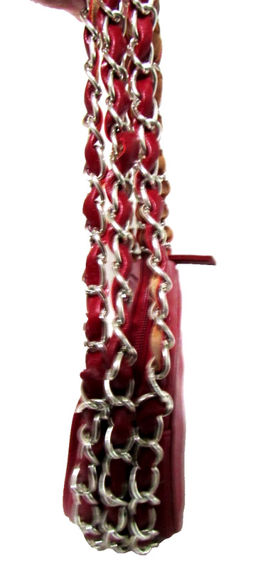 Cherry Red Vegan Leather Mini Handbag Triple Chain Purse Evening Bag Americana gallery