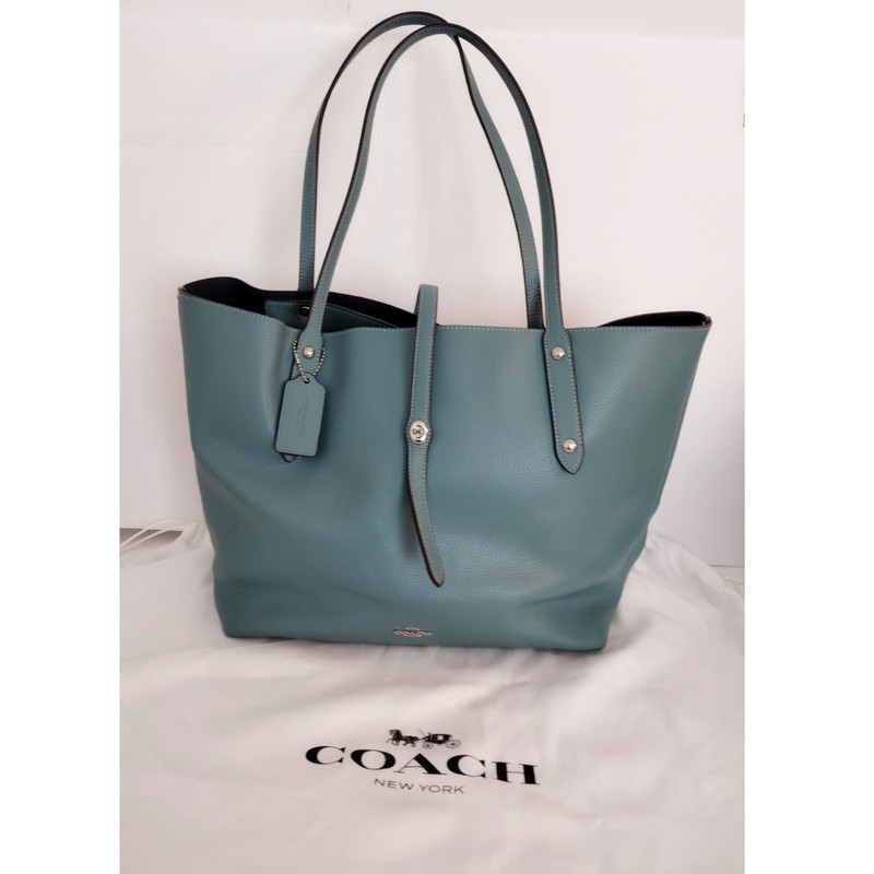 Coach Large Market Pebbled Leather Tote Shoulder Bag Cornflower Blue 58849 W Bag gallery