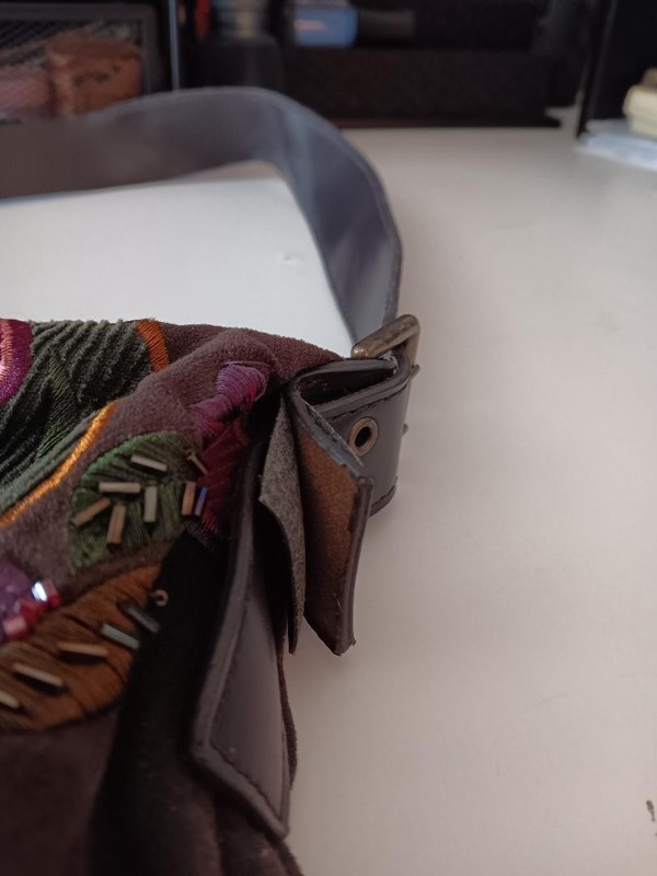 BRACCIALINI Brown & Multicolor Faux Suede Fabric BAG PURSE 1990'S VINTAGE-ITALY gallery