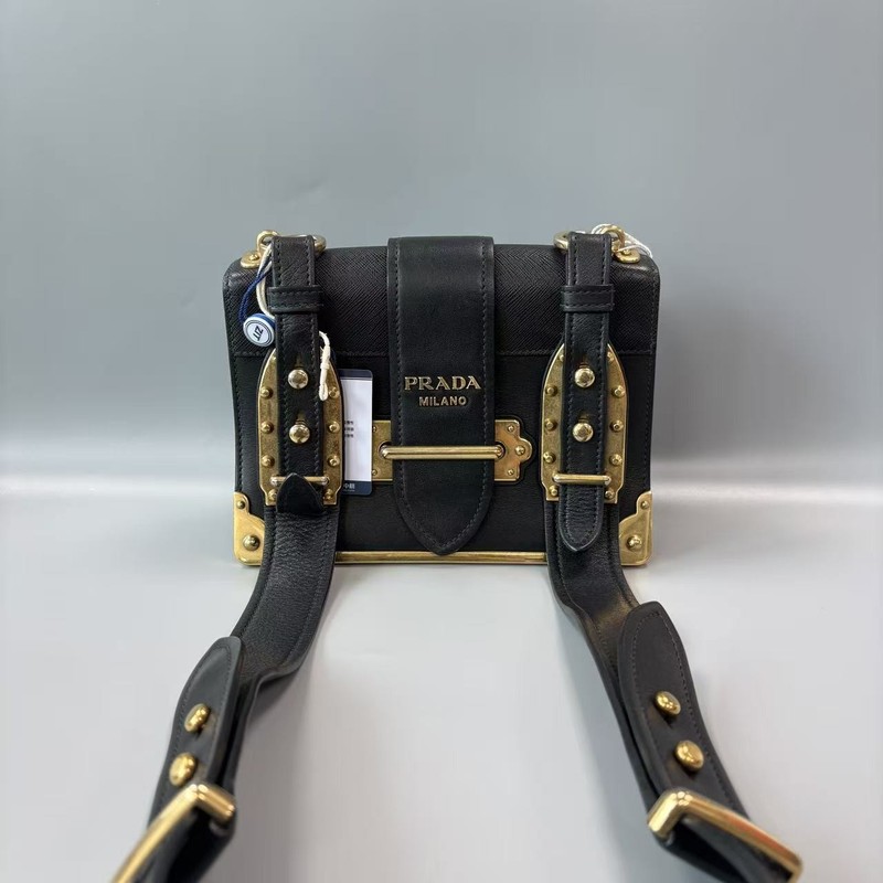 Prada Cahier Black Leather Crossbody Bag with Gold-Tone X479 26.06.03