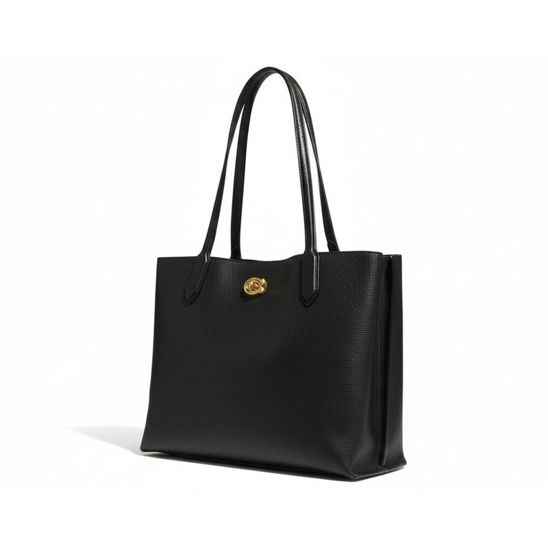 Coach Willow Tote Black Polished Pebble Leather Turnlock Tote Bag