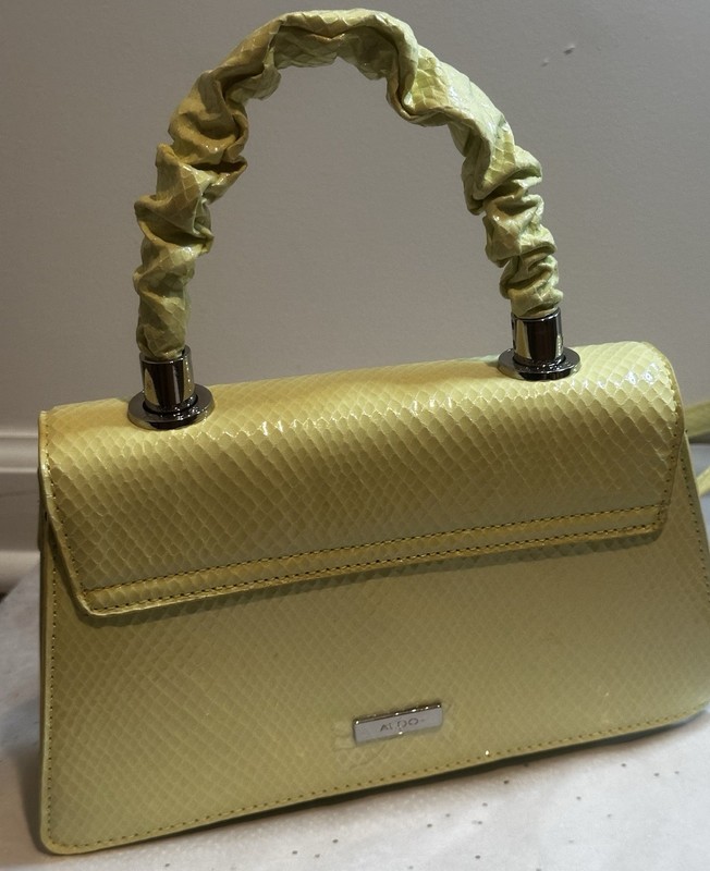 ALDO Small Yellow Snake Print Embossed Satchel Top Handle Detachable Strap gallery