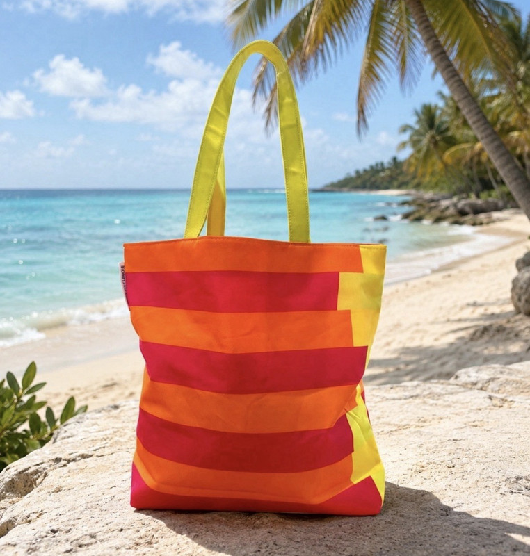 Clinique x Donald Robertson Collab Neon Pink, Orange & Lime Mesh Tote Bag NWOT