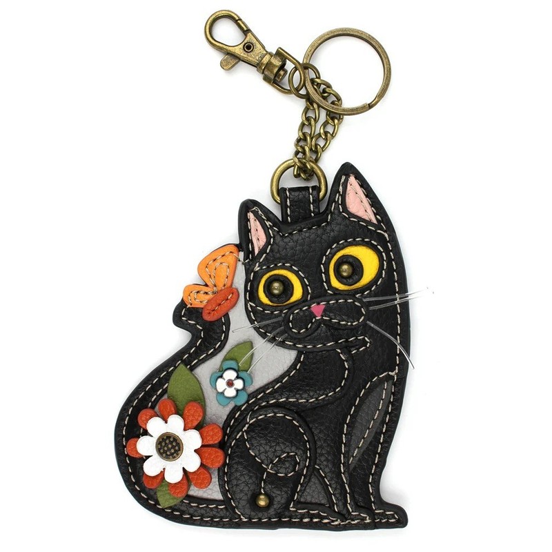 Chala BLACK CAT Key Fob / Coin Purse Keychain, Purse Charm 5 x 4 x 0.3″ NWT