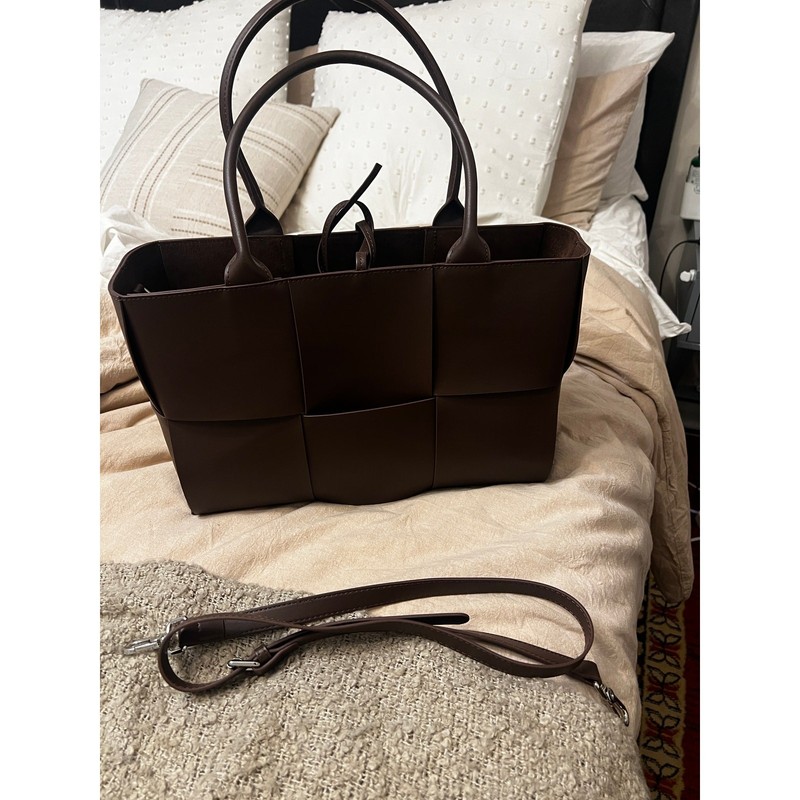 Verano Hill Karine Medium Tote Bag - Dark Brown Woven Vegan Leather gallery