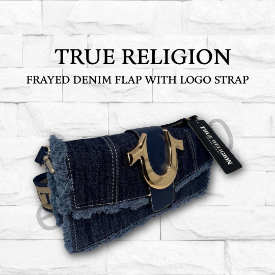 NWT True Religion Denim Fringe Crossbody Bag Y2K Soho Mini Flap Purse Blue Jeans