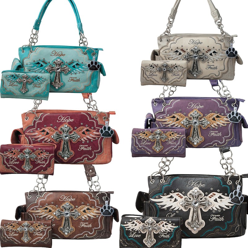 Western Handbag Faith Hope Love Cross Angel Wings Carry Conceal Purse Wallet