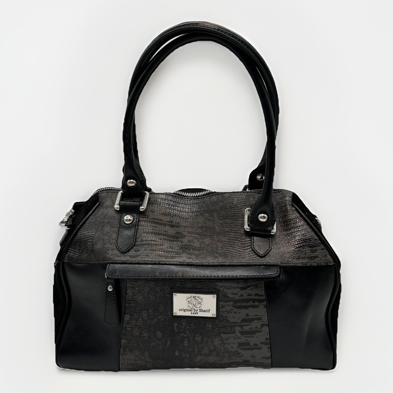 Original By Sharif 1827 Leather Purse Handbag Black 13x9x5.5 Faux Snakeskin{H}