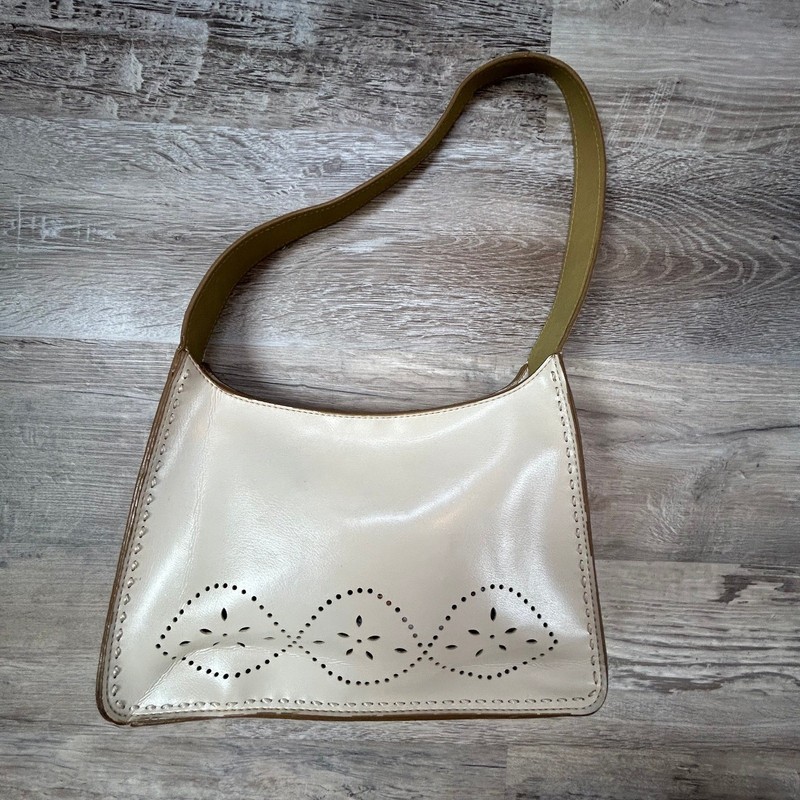 Momdani Beige Faux Leather Shoulder Bag Cutout Floral Y2K Minimalist
