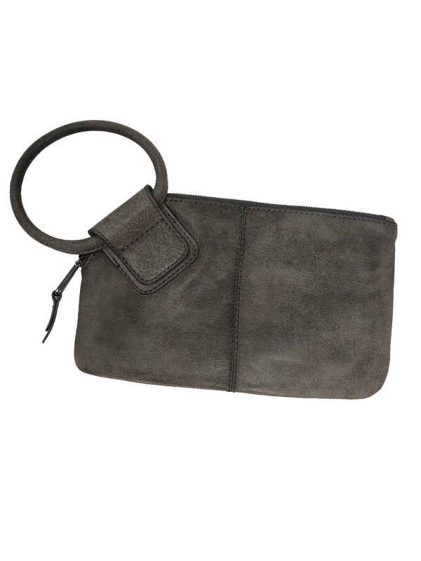 Hobo Bag Womens Sable Wristlet Taupe Shimmering Pebbled Leather Clutch Pockets*