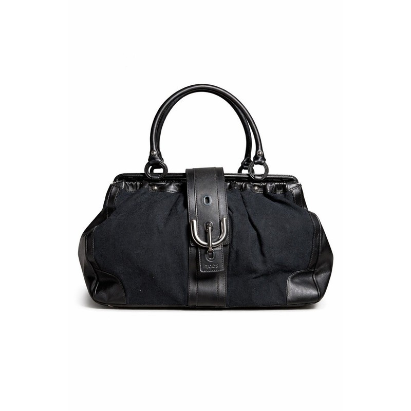 Tod’s Vintage Y2K Black Canvas & Leather Satchel Handbag Top Handle w/buckle