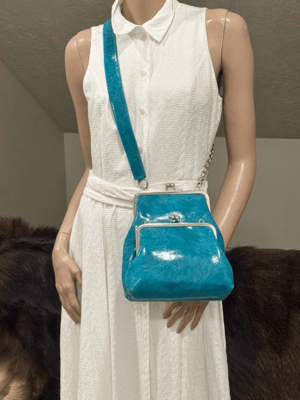 Unique 2 In 1, Embossed Leather Handmade Kisslock Double Frame Multi Use Bag gallery