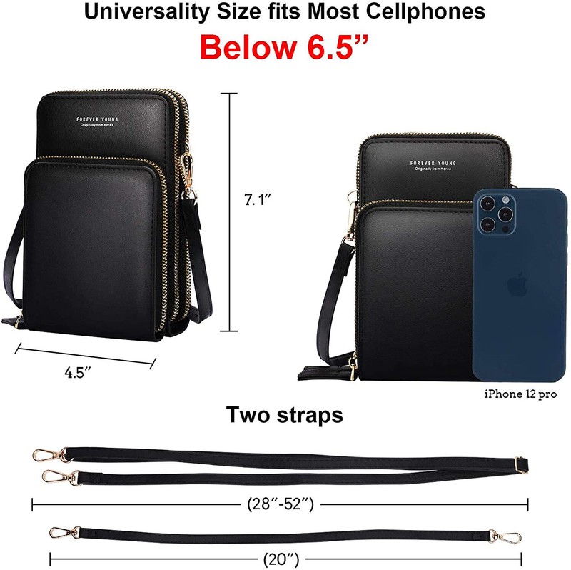 Touch Screen Crossbody Bag Multi Zipper Pocket Wristlet Hangbag RFID Blk Wallet gallery