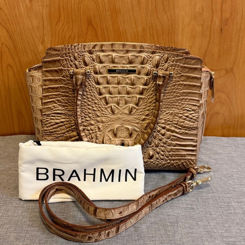 Brahmin Nadia Croc Embossed Melbourne Leather Satchel Bag with Strap Dust Bag