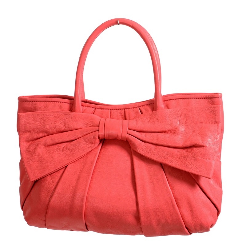 Red Valentino Women’s Pink 100% Leather Bow Decorated Tote Shoulder Bag