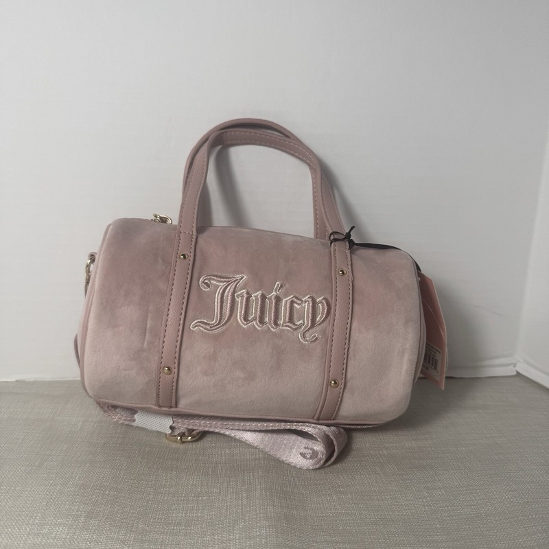 Juicy Couture Queen Of Everything Mini Barrel Velour Crossbody Dusty Blush NEW